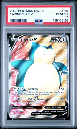 2020 Pokemon SWSH Full Art Snorlax V #197 PSA 10 GEM MT - Image 1