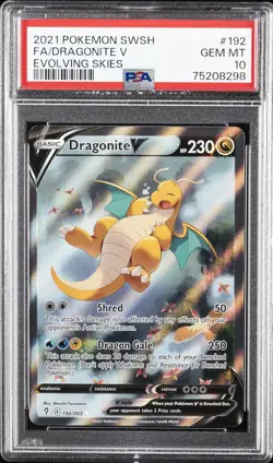 2021 POKEMON SWORD & SHIELD EVOLVING SKIES #192 FULL ART/DRAGONITE V PSA 10 - Image 1