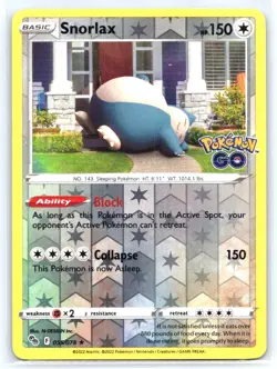 Snorlax 055/078 Holo Rare Pokemon GO Pokemon Reverse Holo Near Mint - Image 1