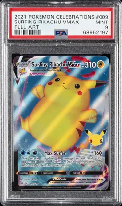 2021 POKEMON CELEBRATIONS #009 FULL ART/SURFING PIKACHU VMAX PSA 9 - Image 1
