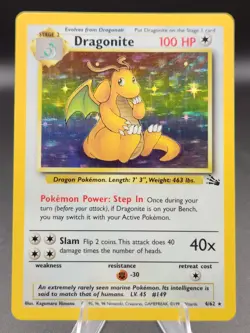 Pokemon TCG Fossil Dragonite Unlimited Holo LP/MP Card 4/62 English WOTC 1999 - Image 1