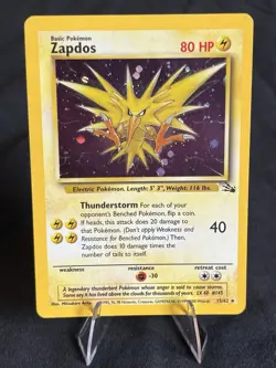 Zapdos Fossil Holographic Rare Card 15/62 Cosmos Holo Pokemon TCG MP- Condition - Image 1