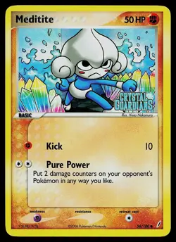 Pokemon Card - Meditite Crystal Guardians 56/100 Reverse Holo Common Stamped - Image 1