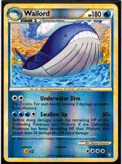 Wailord 31/102 R HGSS Triumphant Pokemon Reverse Holo LP - Image 1