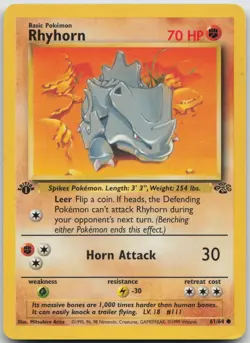 Rhyhorn 61/64 Common Jungle Pokemon 1st Edition Moderately Played - Image 1