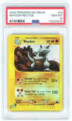 PSA 10 Rhydon Reverse Holo 29/144 Skyridge Pokemon 2003 - Image 1