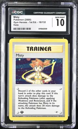 CGC 10 1st Edition Misty Trainer Holo 18/132 Gym Heroes Pokemon 2000 - Image 1