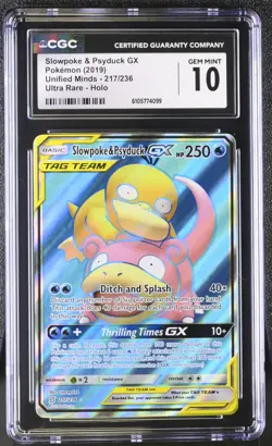 Pokemon CGC 10 Slowpoke & Psyduck GX Ultra Rare 217/236 Unified Minds - Image 1