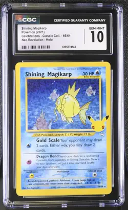 CGC 10 Shining Magikarp Holo 66/64 Celebrations Classic Collection Pokemon 2021 - Image 1
