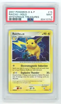 PSA 9 Raichu Holo 15/123 Mysterious Treasures Pokemon Diamond & Pearl 2007 - Image 1