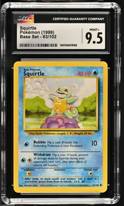 CGC 9.5 Squirtle 63/102 Base Set Pokemon 1999 - Image 1