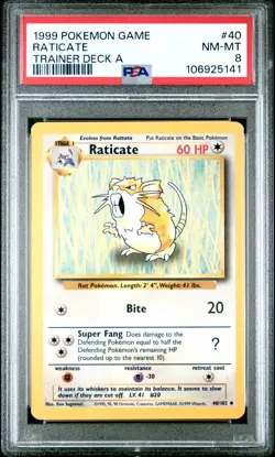 PSA 8 Raticate 40/102 Trainer Deck A Pokemon 1999 - Image 1