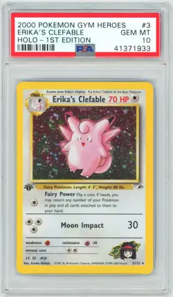 PSA 10 1st Edition Erika's Clefable 3/132 Gym Heroes Pokemon 2000 - Image 1