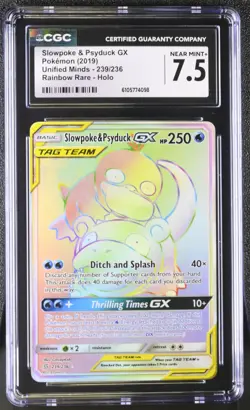 Pokemon CGC 7.5 Slowpoke & Psyduck GX Rainbow Tag Team 239/236 Unified Minds - Image 1