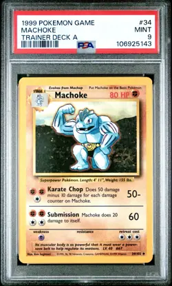 PSA 9 Machoke 34/102 Trainer Deck A Pokemon 1999 - Image 1