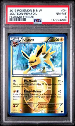 PSA 8 Jolteon Reverse Holo 34/116 Plasma Freeze Pokemon 2013 - Image 1