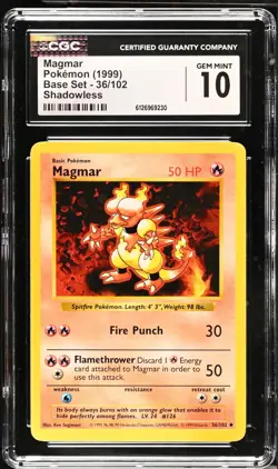 CGC 10 Magmar Shadowless 36/102 Base Set Pokemon 1999 - Image 1