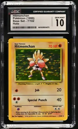CGC 10 Hitmonchan Holo 7/102 Base Set - Image 1