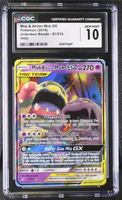 Pokemon CGC 10 Muk & Alolan Muk GX Tag Team 61/214 Unbroken Bonds - Image 1