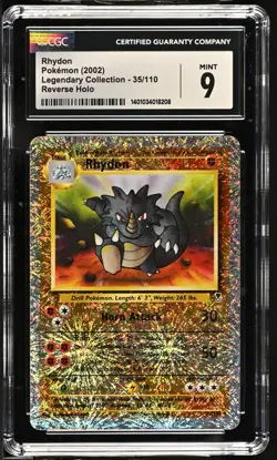CGC 9 Rhydon Reverse Holo 35/110 Legendary Collect. Pokemon 2002 - Image 1