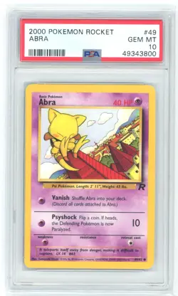 PSA 10 Abra 49/82 Unlimited Team Rocket Pokemon 2000 - Image 1