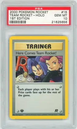 PSA 10 1st Edition Here Comes Team Rocket Trainer 15/82 Team Rocket Pokemon 2000 - Image 1