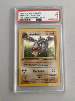 Aerodactyl 1st Edition RARE Prerelease POKEMON Card PSA 7 NM FOSSIL Holo 1/62 - Image 1