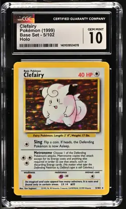 CGC 10 Clefairy Holo 5/102 Base Set Pokemon 1999 Unlimited - Image 1