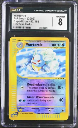 CGC 8 Wartortle Reverse Holo 92/165 Expedition Pokemon 2002 - Image 1