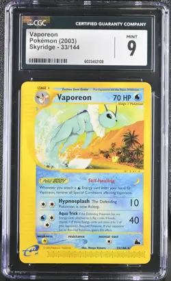 CGC 9 Vaporeon 33/144 Skyridge Pokemon 2003 - Image 1