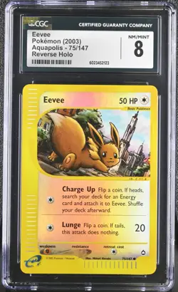 CGC 8 Eevee Reverse Holo 75/147 Aquapolis Pokemon 2003 - Image 1