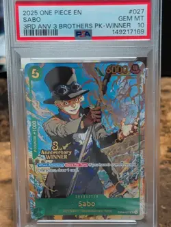 2025 ONE PIECE 3RD ANNIVERSARY TOURNAMENT 3 BROTHERS PACK WINNER SABO PSA 10 - Image 1