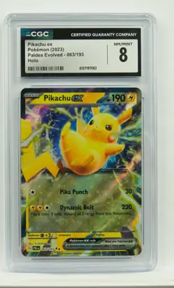 Pikachu ex 063/193 CGC 8 Paldea Evolved PAL 2023 Graded Pokemon Card Slab - Image 1
