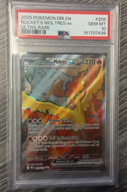 2025 Pokemon DRI EN DESTINED RIVALS ULTRA RARE Team Rocket's MOLTRES EX PSA 10 - Image 1