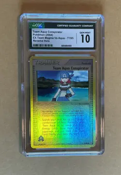 Team Aqua Conspirator CGC 10 Pokemon TCG EX Magma vs Aqua 77/95 Reverse Holo - Image 1