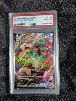 2020 Pokemon Sword & shield Base Set F/A Snorlax VMAX #142 PSA 10 GEM MINT Holo - Image 1