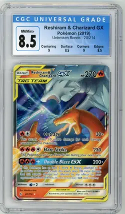 2019 Pokemon Unbroken Bonds English - Reshiram & Charizard GX 20/214 - CGC 8.5 - Image 1