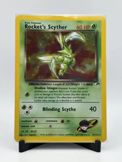 Rocket’s Scyther 13/132 Holo Rare Gym Heroes Pokemon Card Unlimited NM, SWIRL - Image 1