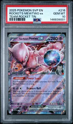 2025 POKEMON SVP EN-SV BLACK STAR PROMO #216 TEAM ROCKET'S MEWTWO EX PSA 10 - Image 1