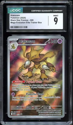 Pokemon Mega Evolution ETB Alakazam Promo 009 CGC 9 MINT - Image 1