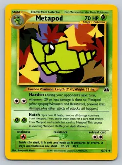 Metapod 42/75 Uncommon Neo Discovery Pokemon Unlimited Near Mint - Image 1