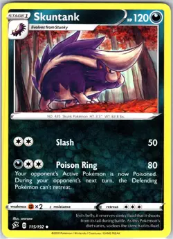 Skuntank 115/192 Uncommon Regular Card SWSH02: Rebel Clash Pokemon TCG LP - Image 1