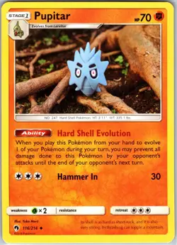Pupitar 116/214 Uncommon Regular Card SM - Lost Thunder Pokemon TCG LP - Image 1