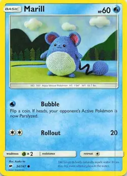 Marill 34/147 Burning Shadows Common NM Pokemon TCG - Image 1
