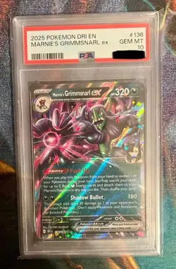 Pokemon 2025 SV DRI-EN Destined Rivals Marnie's Grimmsnarl EX 136/182 PSA 10 Gem - Image 1