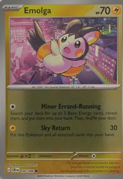 Emolga 030/086 Common ME04: Chaos Rising Pokemon Reverse Holo Near Mint - Image 1