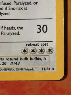 Snorlax 11/64 Rare Holo Pokemon NO SYMBOL ERROR MP - Image 5