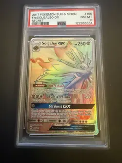 2017 PSA 8 FA Solgaleo GX #155 Full Art Secret Rainbow Rare Pokemon TCG S&M Base - Image 1