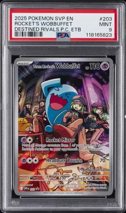 2025 POKEMON SVP EN-SV BLACK STAR PROMO #203 TEAM ROCKET'S WOBBUFFET PSA 9 - Image 1