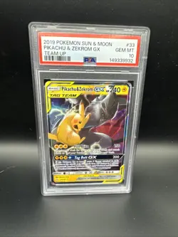 2019 POKEMON SUN & MOON TEAM UP #33 PIKACHU & ZEKROM GX PSA 10 - Image 1